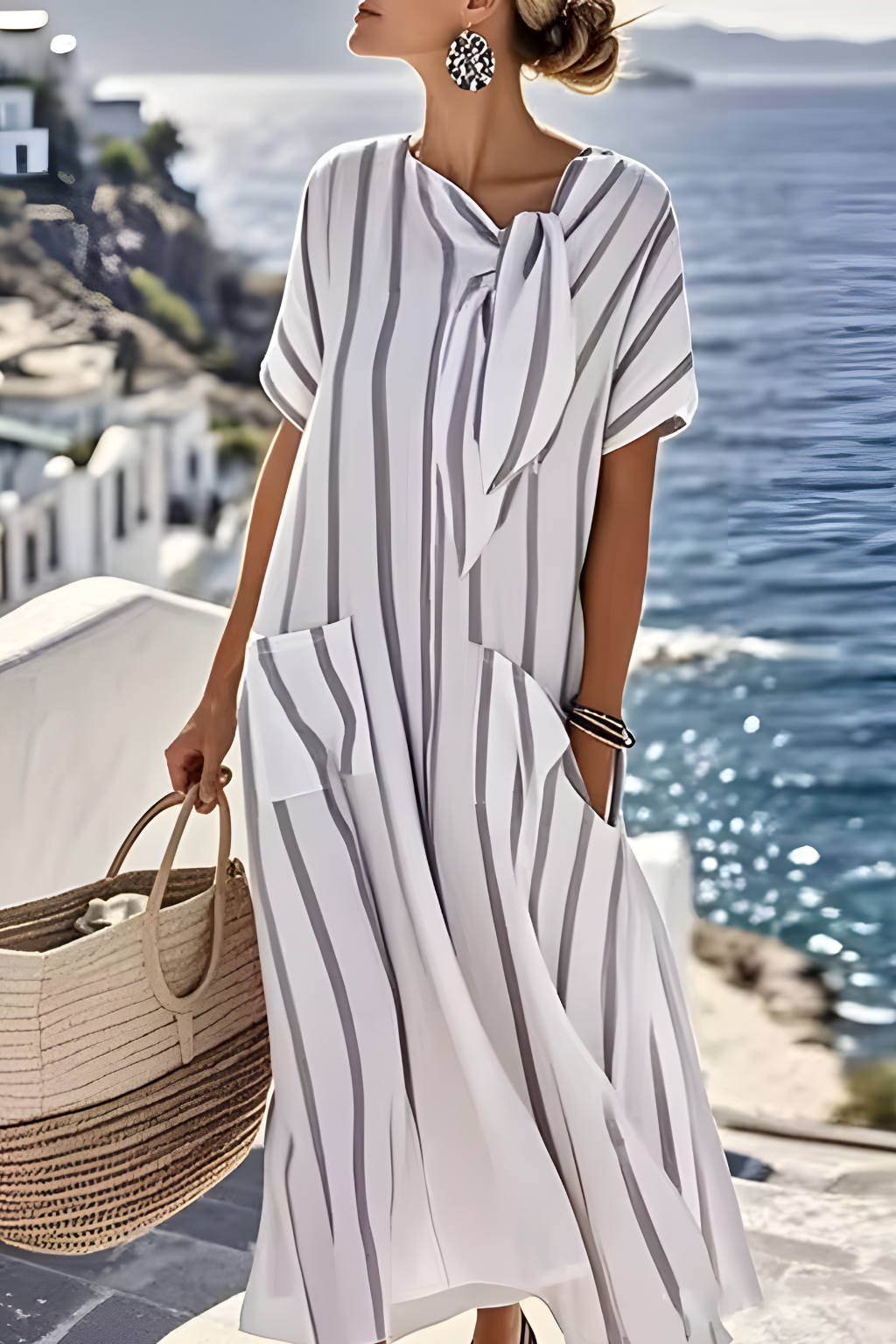 Vestido Midi Mujer con Lazo Bolsillos Corte Suelto - Mavetta