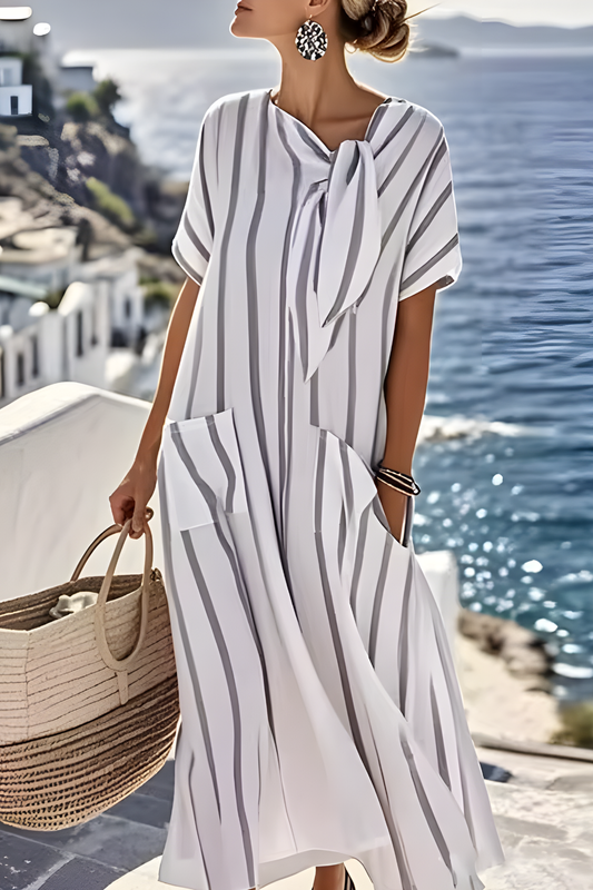 Vestido Midi Mujer con Lazo Bolsillos Corte Suelto - Mavetta