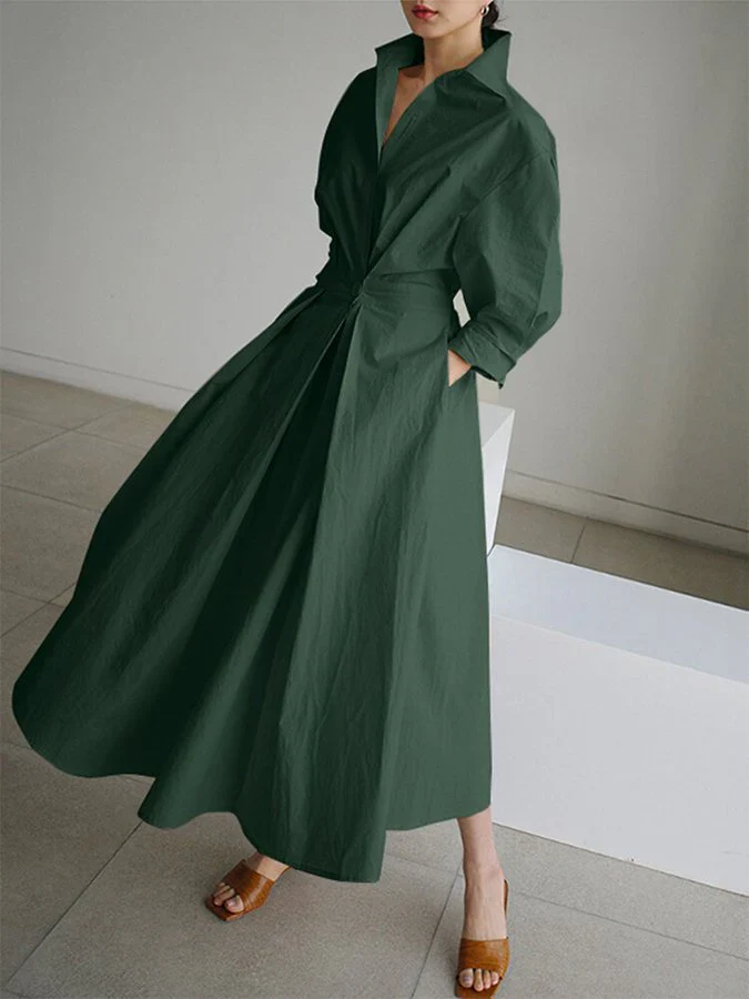 Vestido midi mujer tipo camisa cuello polo