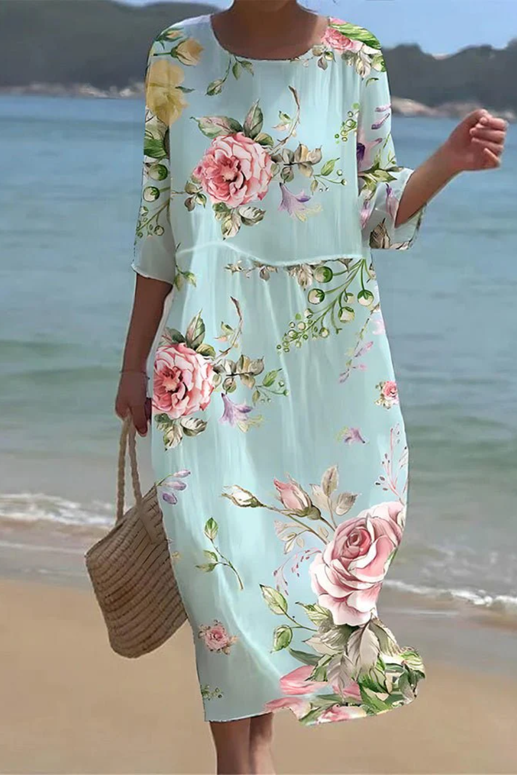 Vestido Midi Mujer Suelto Cuello Redondo - Mavetta