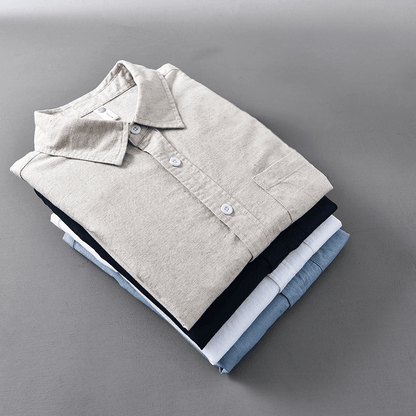 Camisa Hombre Algodón y Lino Manga Larga Cuello Solapa