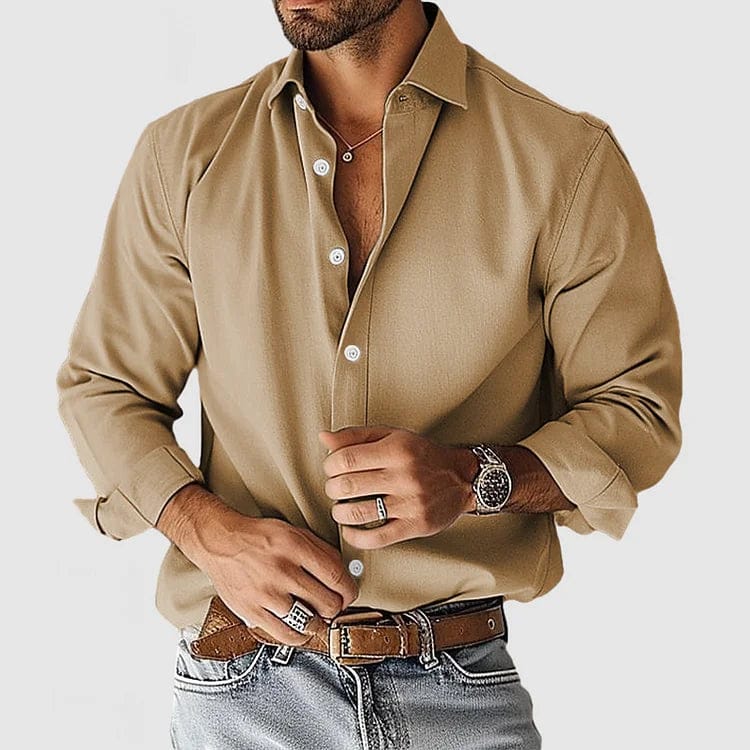 Camisa Hombre Tejido Ligero Botones Frontales Corte Elegante