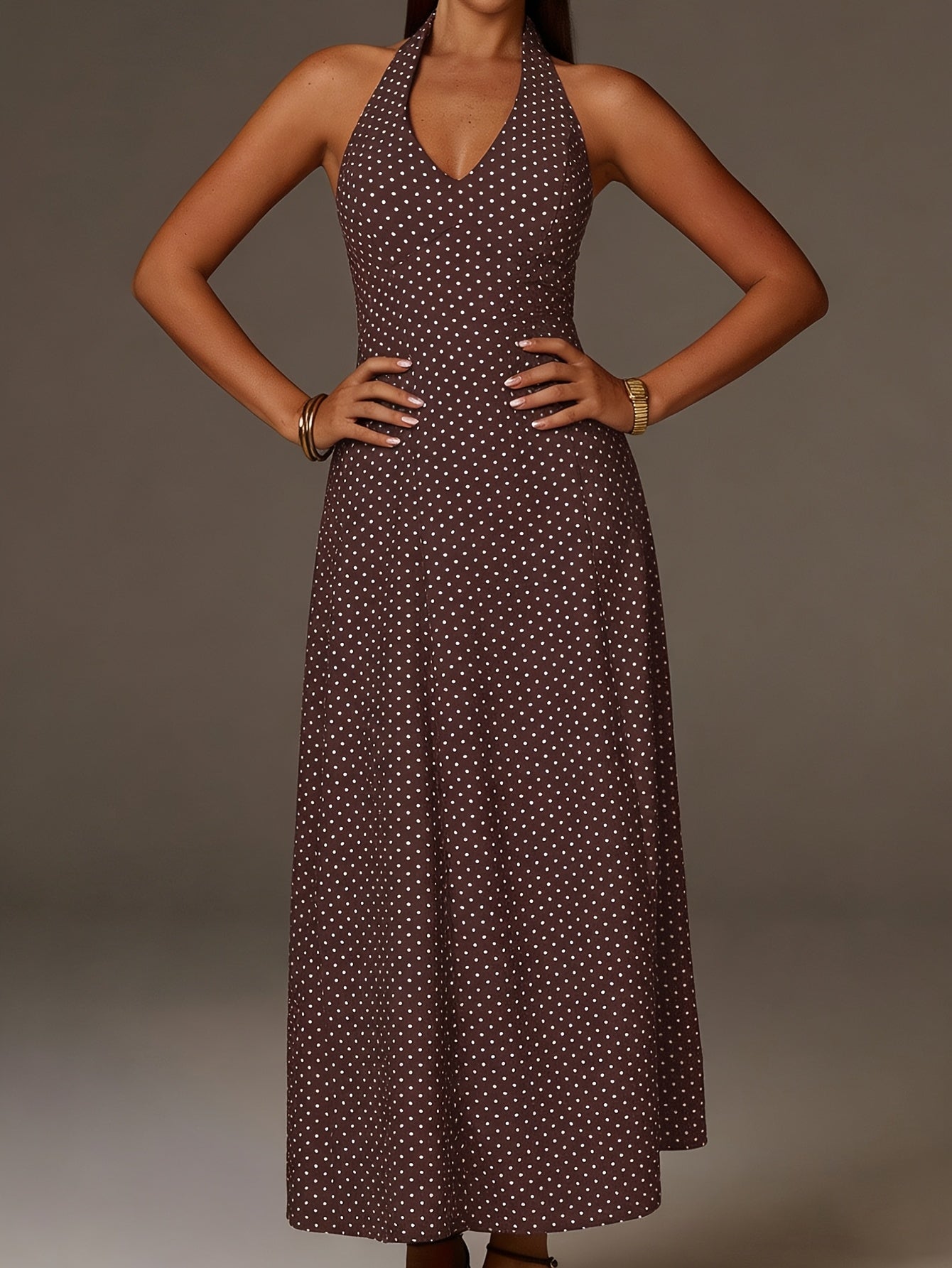 Vestido Maxi Mujer Lunares Cuello Halter Escote en V