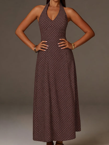 Vestido Maxi Mujer Lunares Cuello Halter Escote en V