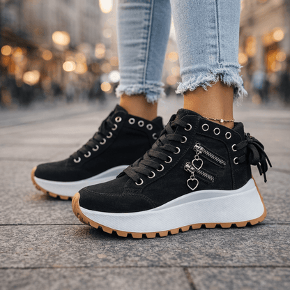 Zapatillas mujer plataforma denim cremalleras estilo urbano