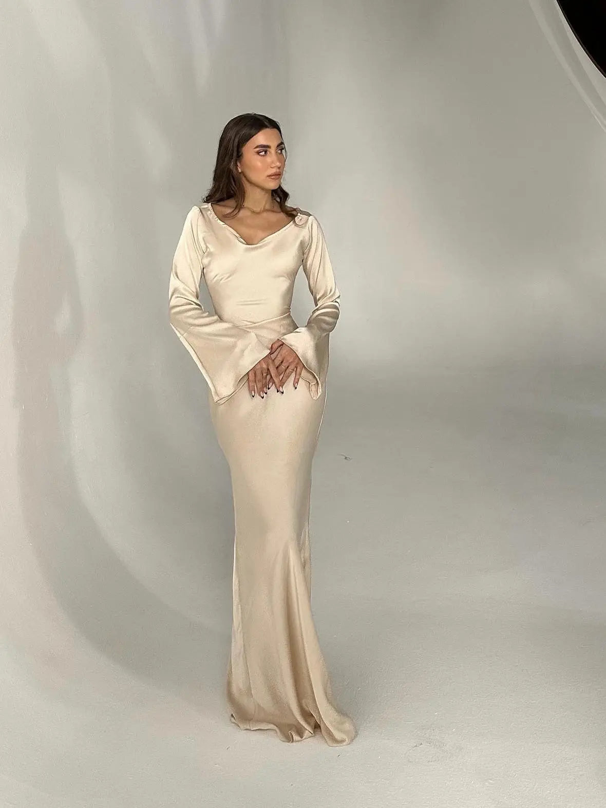 Vestido maxi mujer fluido manga larga