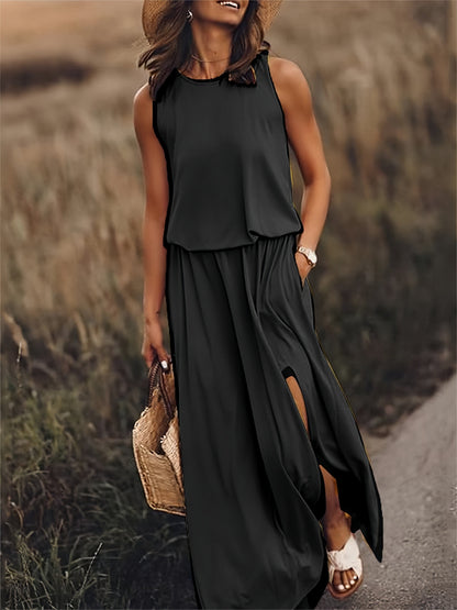 Vestido largo mujer sin mangas abertura pierna verano
