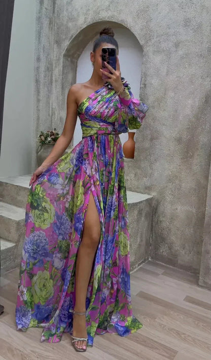 Vestido maxi mujer con estampado floral y abertura lateral
