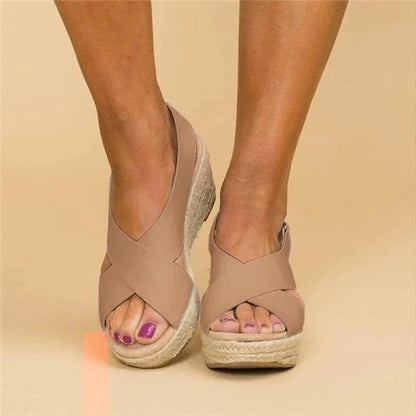 Sandalias Cuña Mujer con Tiras Cruzadas Veraniegas