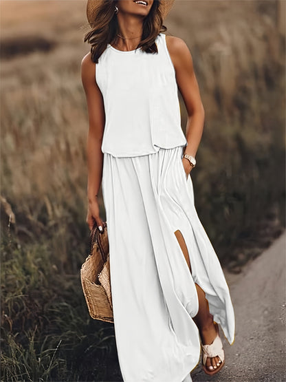 Vestido largo mujer sin mangas abertura pierna verano