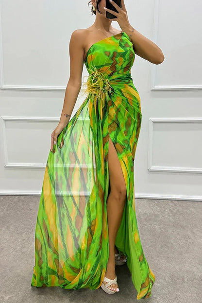Vestido largo Mujer Asimétrico con Abertura Alta