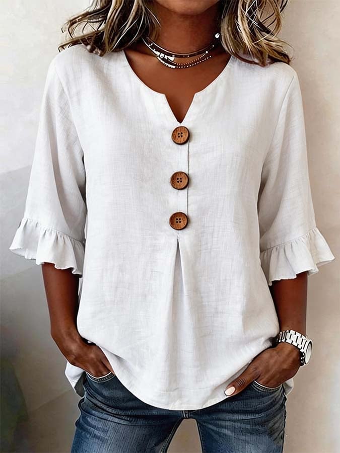 Blusa mujer botones manga volante ligera elegante - Mavetta
