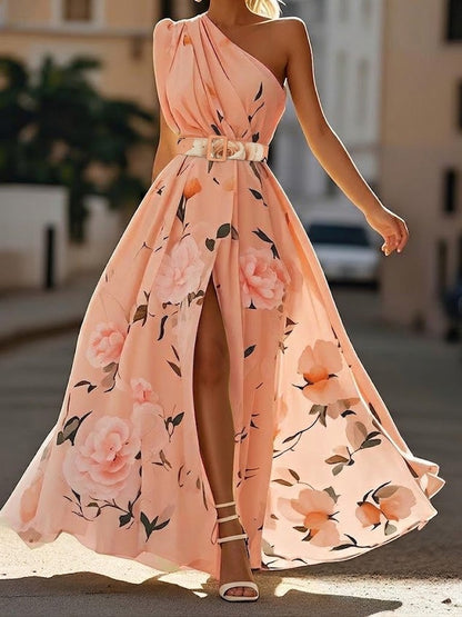 Vestido largo mujer floral un solo hombro