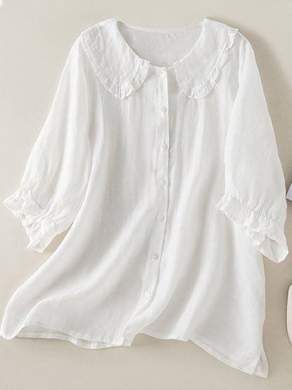 Blusa Mujer con Cuello de Volantes y Manga Tres Cuartos