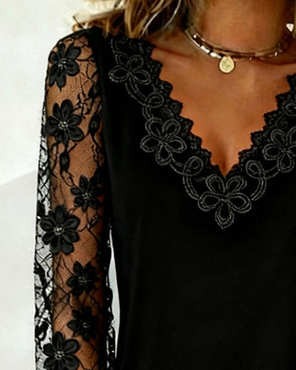 Blusa Mujer de Encaje Manga Larga Escote en V
