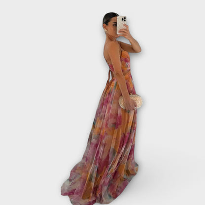 Vestido maxi mujer con silueta fluida y estampado floral degradado