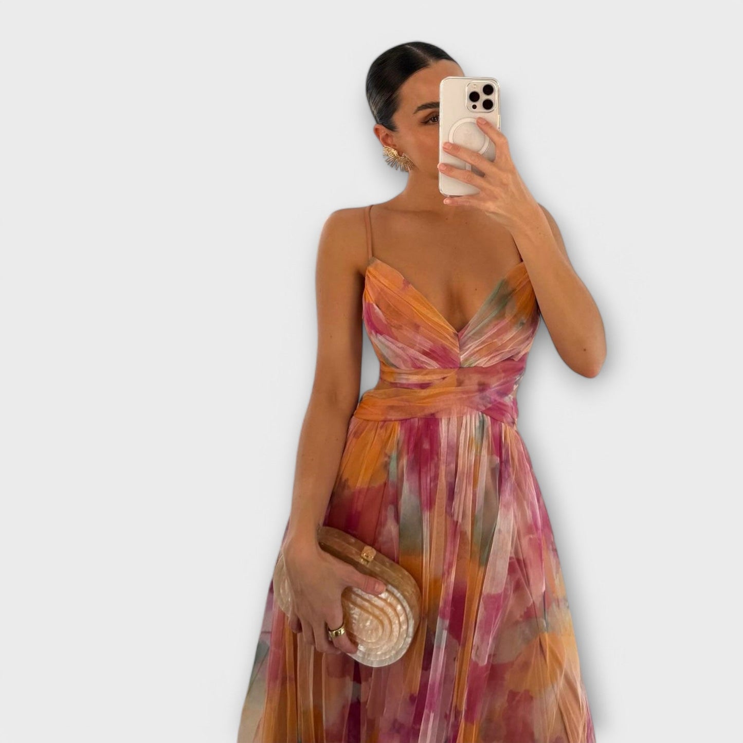 Vestido maxi mujer con silueta fluida y estampado floral degradado