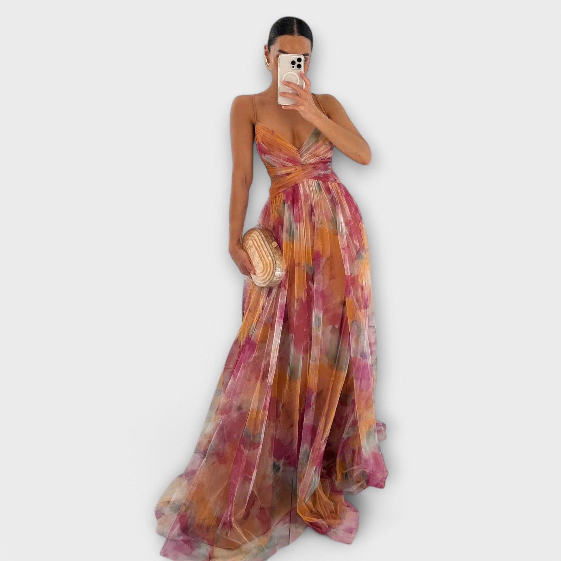Vestido maxi mujer con silueta fluida y estampado floral degradado - Mavetta