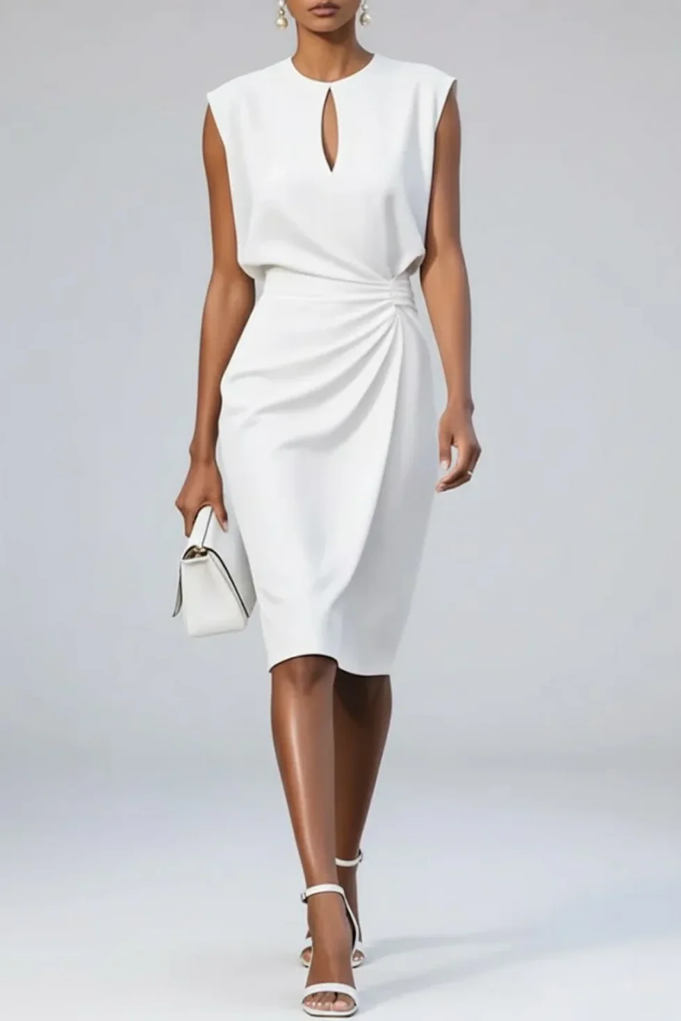 Vestido midi Mujer Fruncido Sin Mangas
