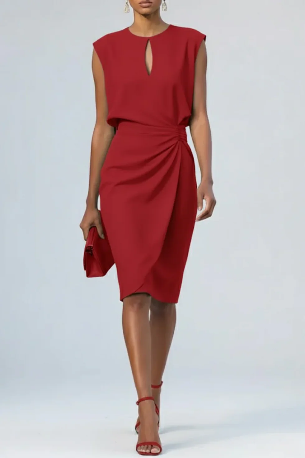 Vestido midi Mujer Fruncido Sin Mangas