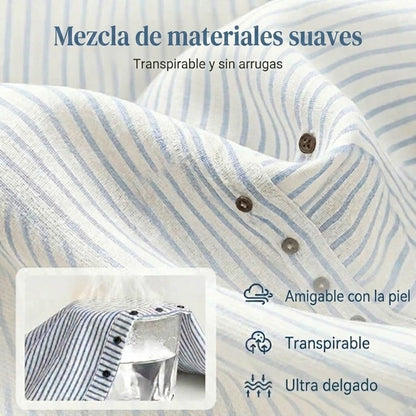 Pantalón recto Mujer con botones laterales y rayas