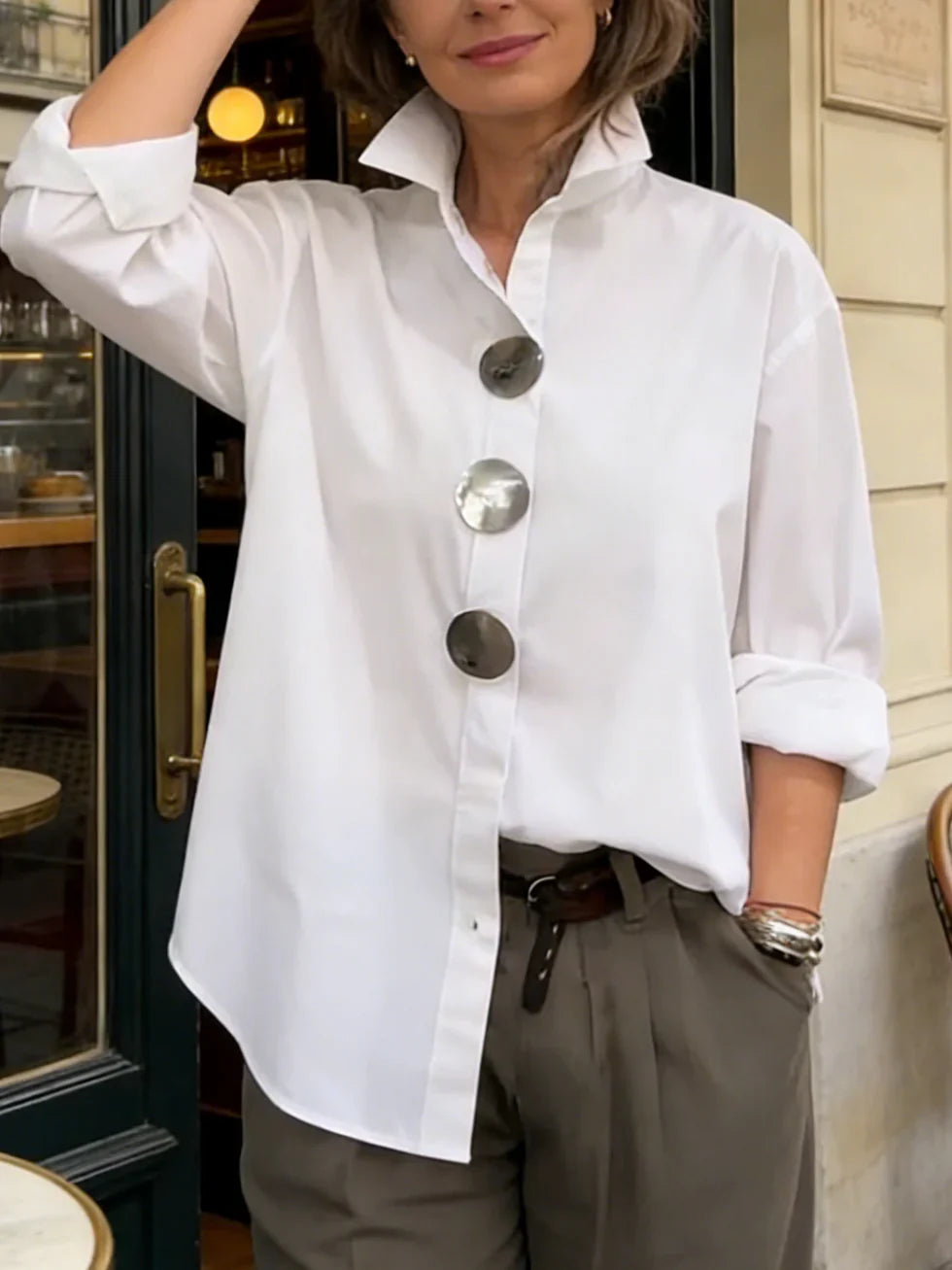 Camisa Mujer Oversize Botones Decorativos - Mavetta