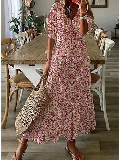 Vestido midi Mujer Estilo Bohemio Escote en V