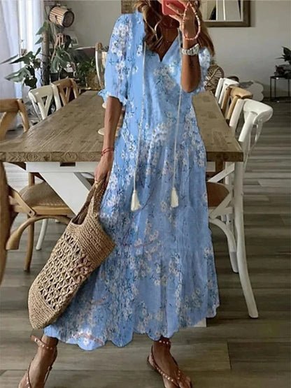 Vestido midi Mujer Estilo Bohemio Escote en V - Mavetta