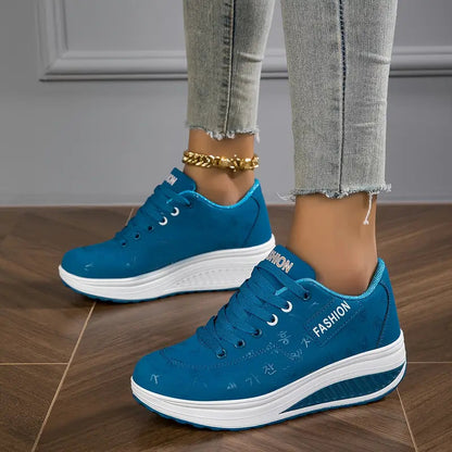 Zapatillas Mujer Plataforma Cuero Sintético Cordones Suela Gruesa