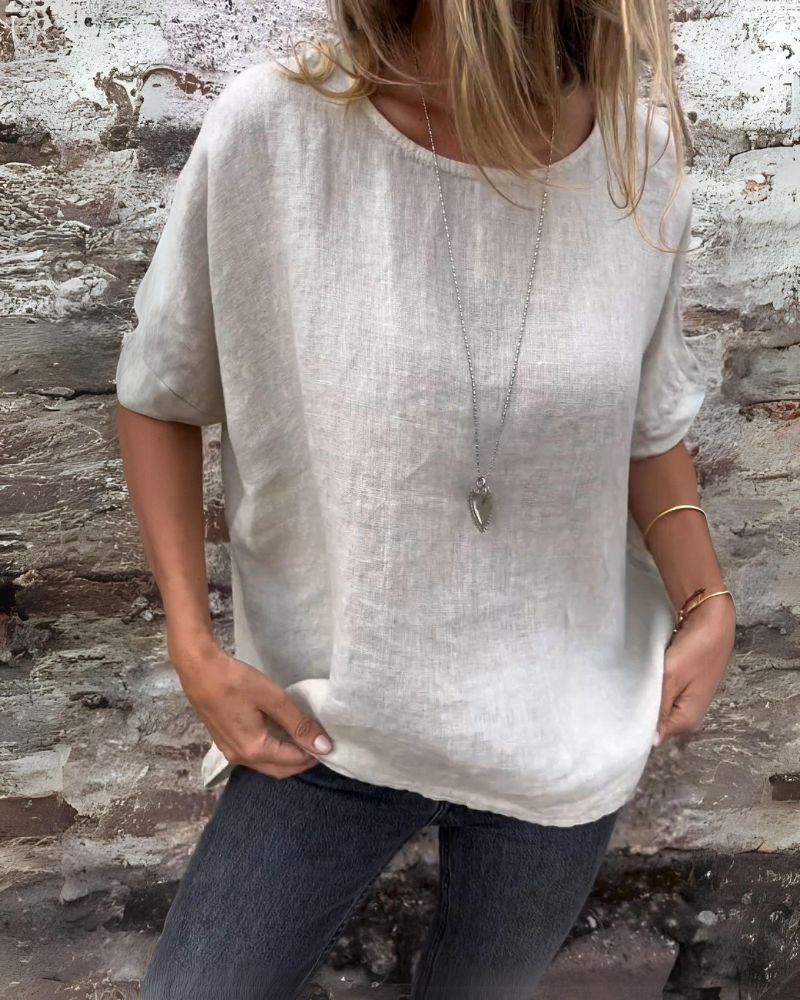 Blusa Mujer Fluida Manga Corta Cuello Redondo