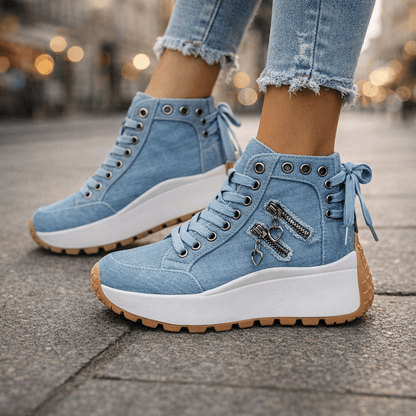 Zapatillas mujer plataforma denim cremalleras estilo urbano
