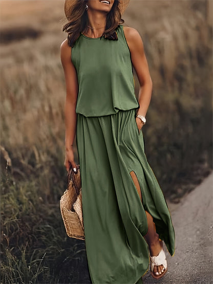 Vestido largo mujer sin mangas abertura pierna verano