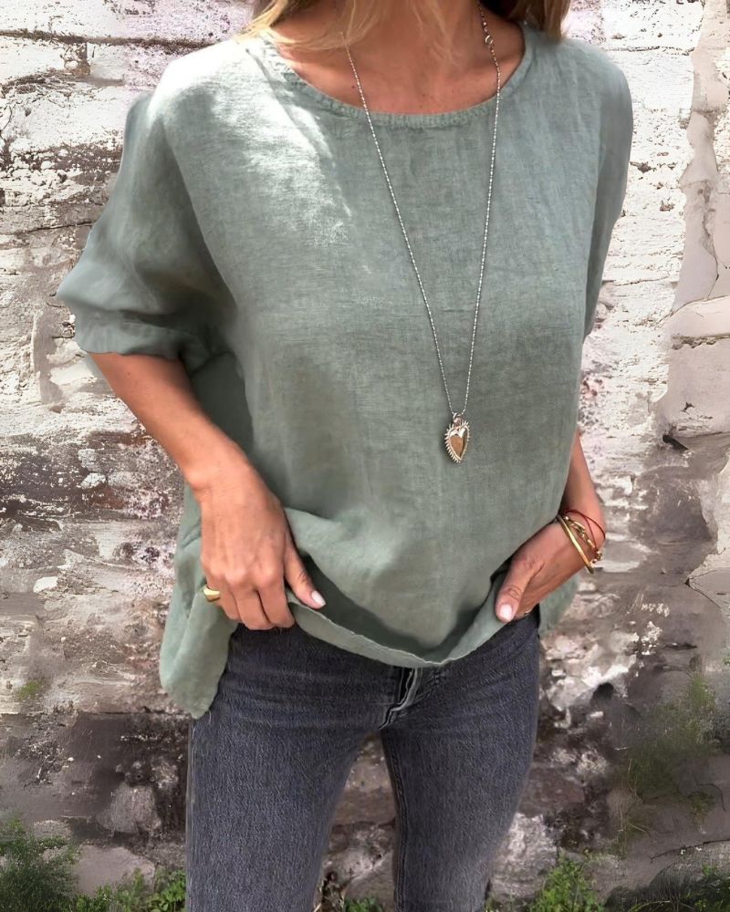Blusa Mujer Fluida Manga Corta Cuello Redondo