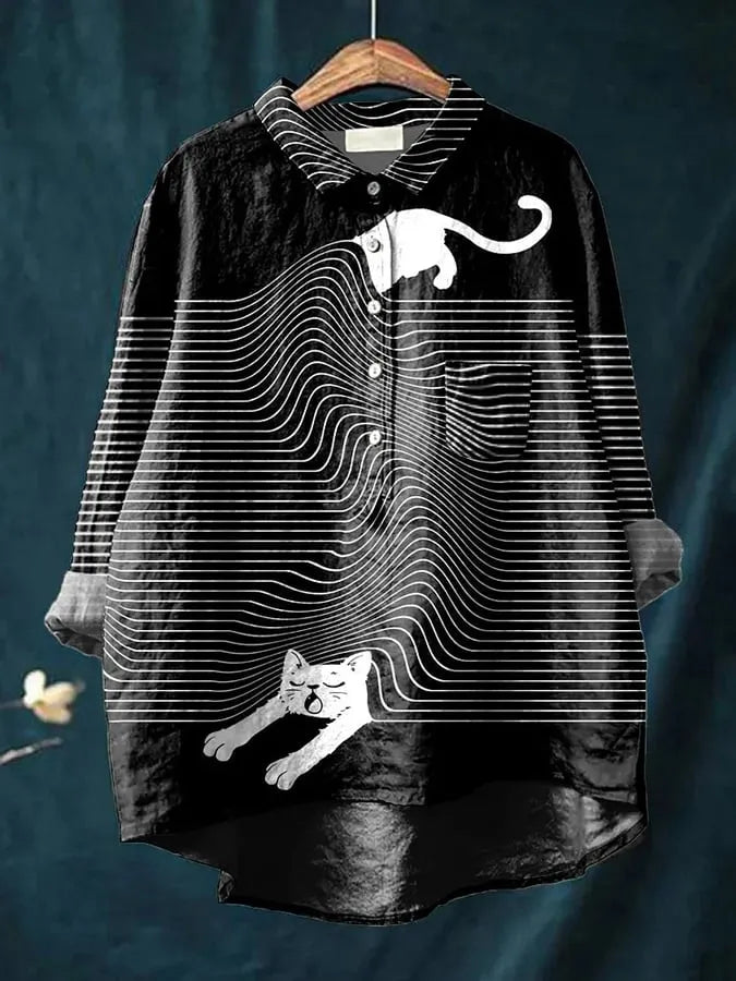 Camisa oversize hombre de algodón estampado artístico perros