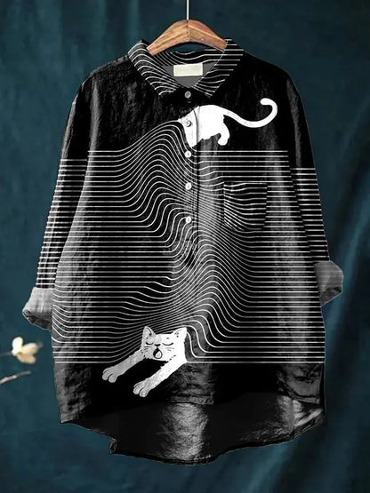Camisa oversize hombre de algodón estampado artístico perros