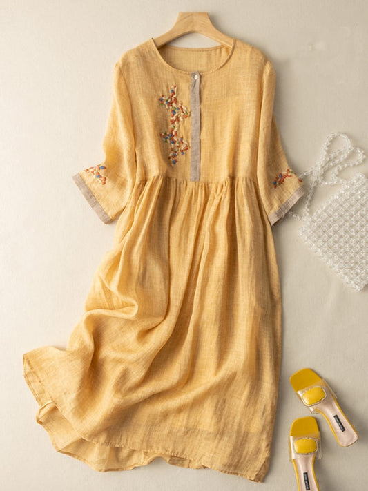 Vestido Mujer Bordado Manga Larga Cuello Redondo - Mavetta