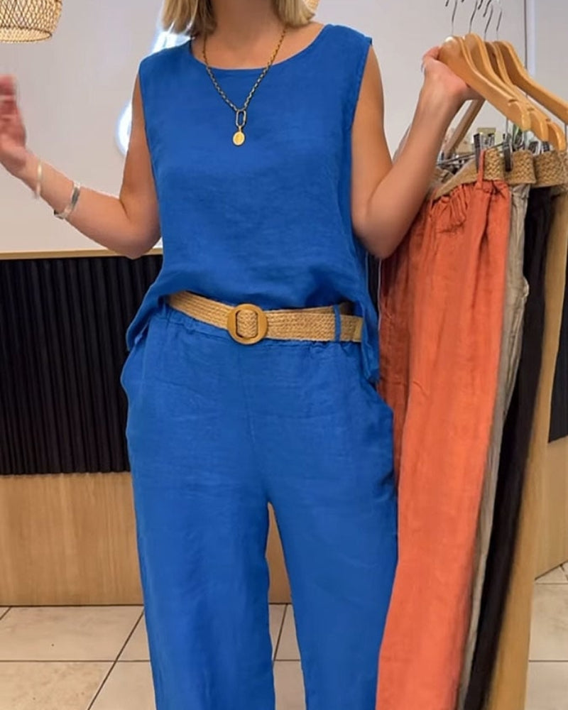 Conjunto Mujer dos Piezas Sin Mangas y Pantalón Ancho
