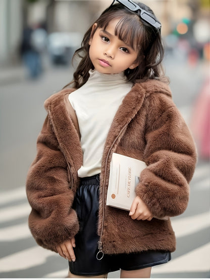 Chaqueta Niña de Felpa con Capucha y Orejitas
