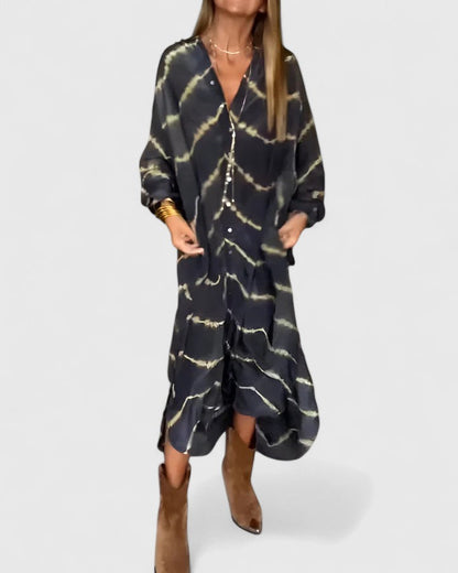 Vestido Maxi Mujer Estilo Boho Fluido con Botones