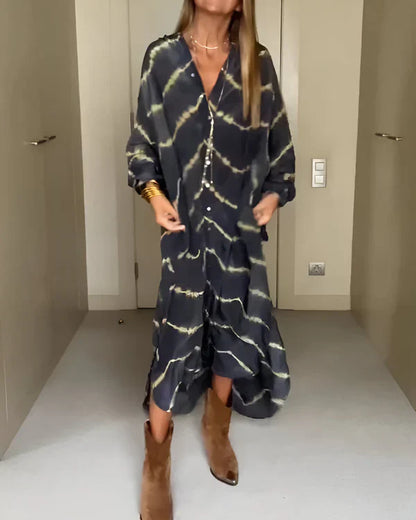 Vestido largo mujer de rayas ligero manga larga bohemio verano - Mavetta