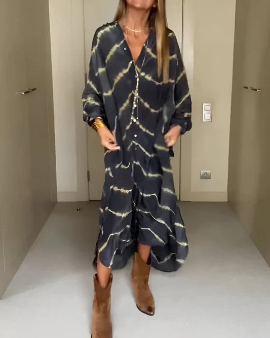 Vestido largo mujer de rayas ligero manga larga bohemio verano - Mavetta
