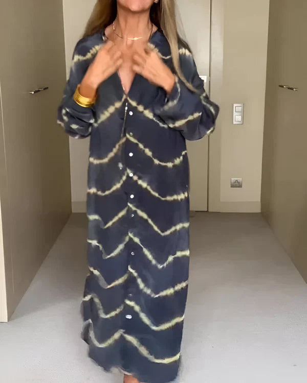 Vestido largo mujer de rayas ligero manga larga bohemio verano