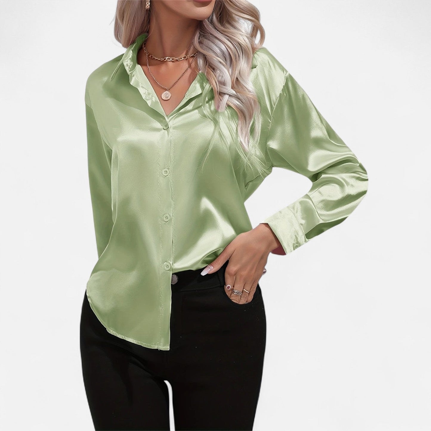Camisa Mujer de Satén Cuello Clásico