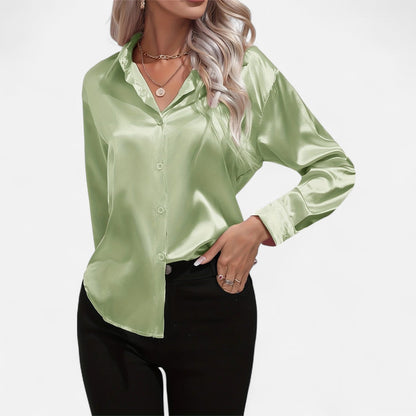 Camisa Mujer de Satén Cuello Clásico
