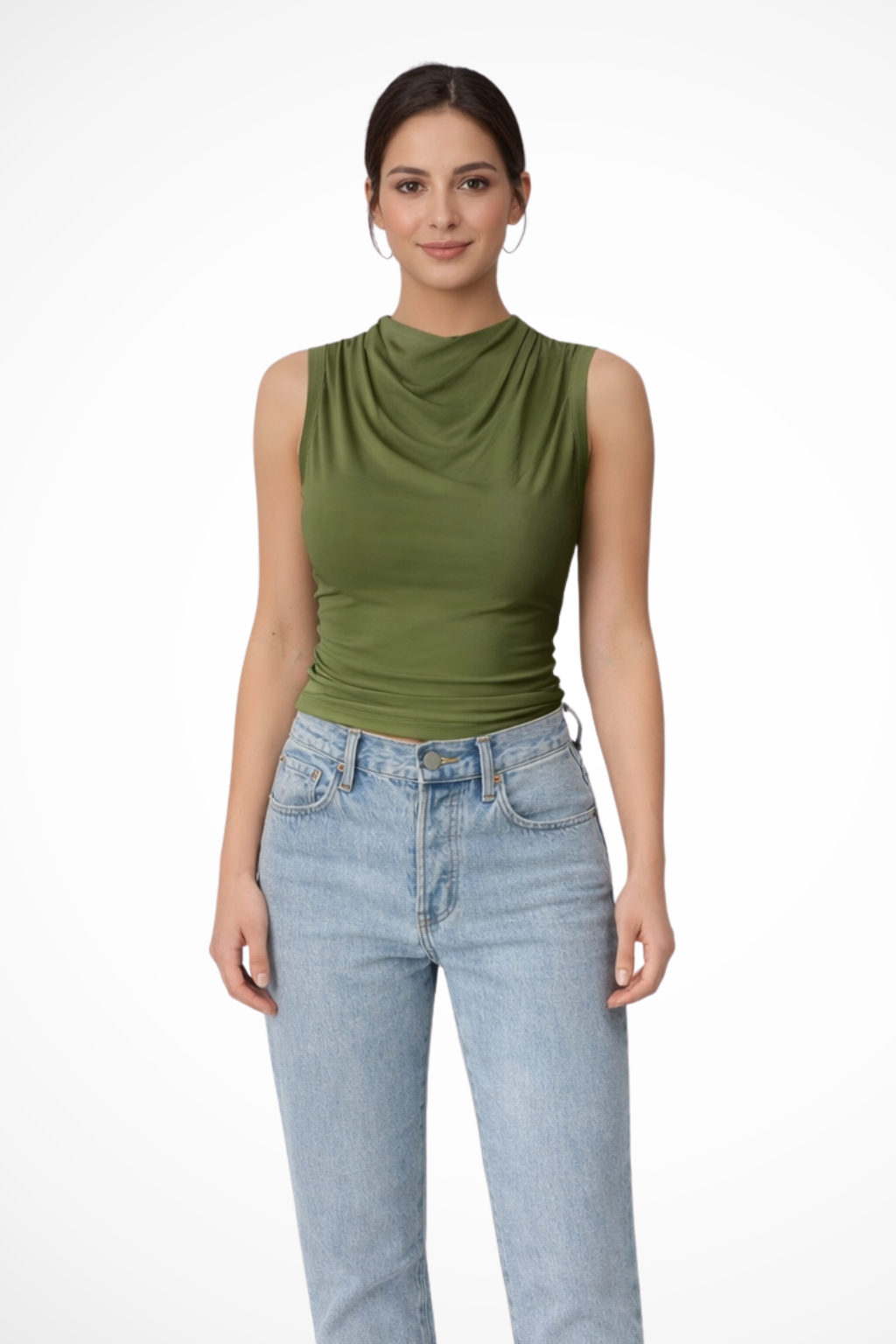 Mujer sin mangas Cuello drapeado y peplum
