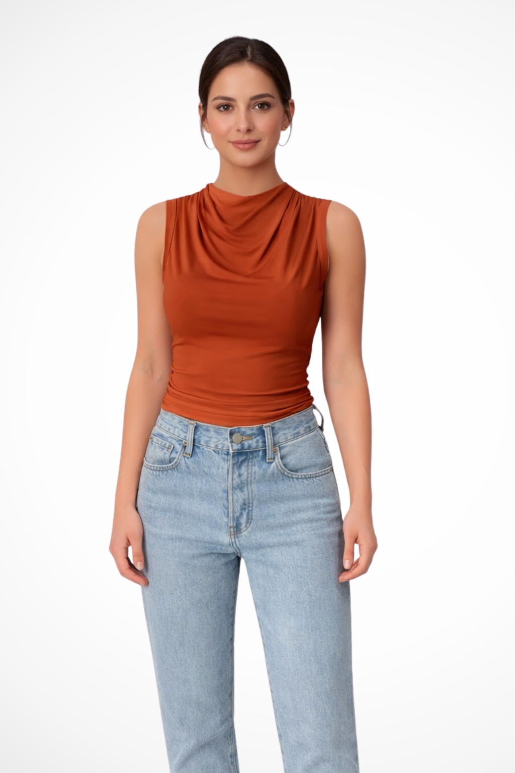 Mujer sin mangas Cuello drapeado y peplum