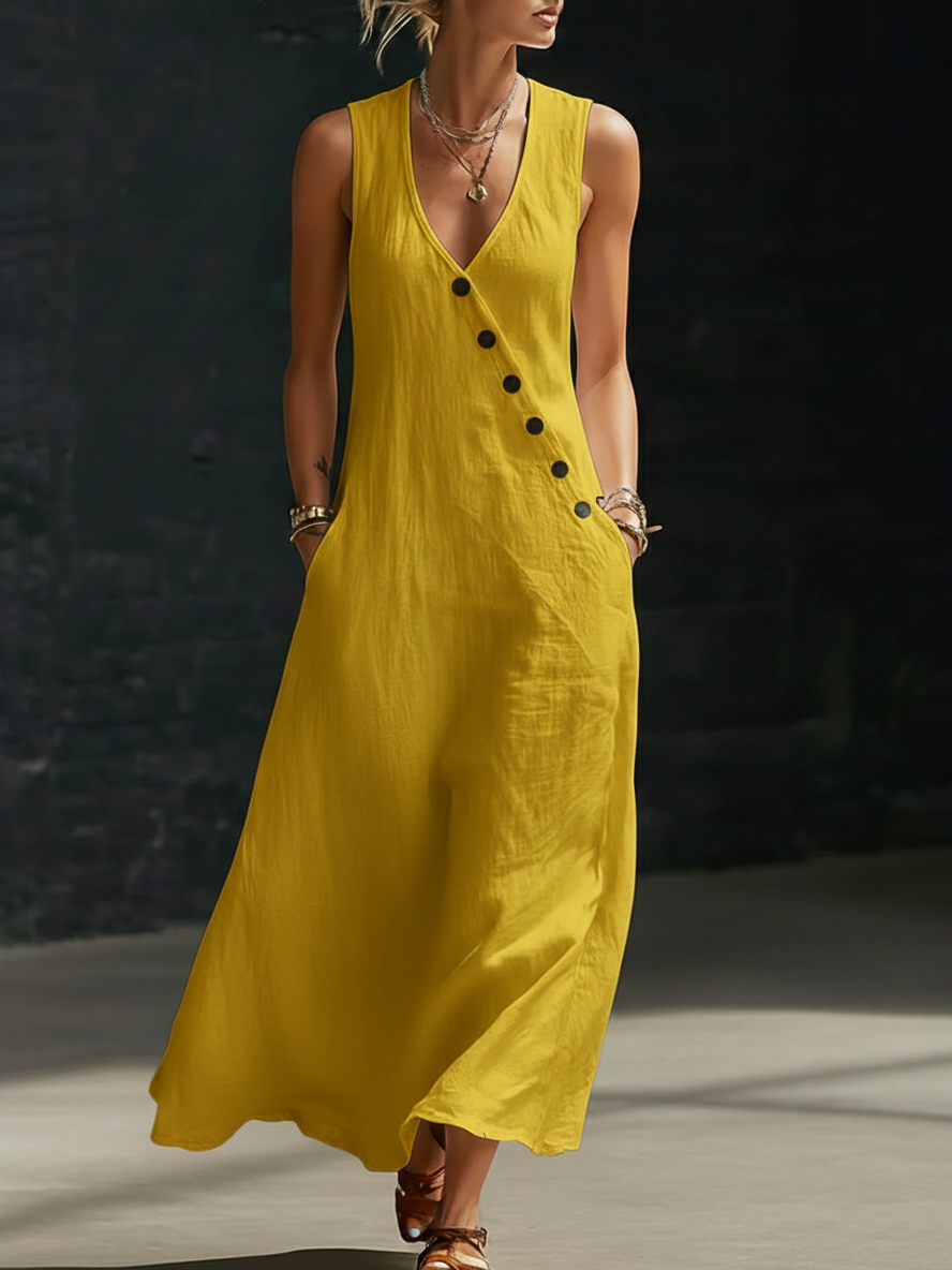 Vestido Maxi Mujer Fluido Minimalista con Botones