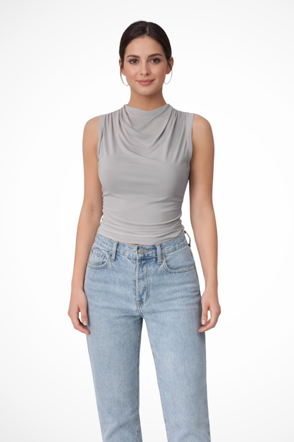 Mujer sin mangas Cuello drapeado y peplum