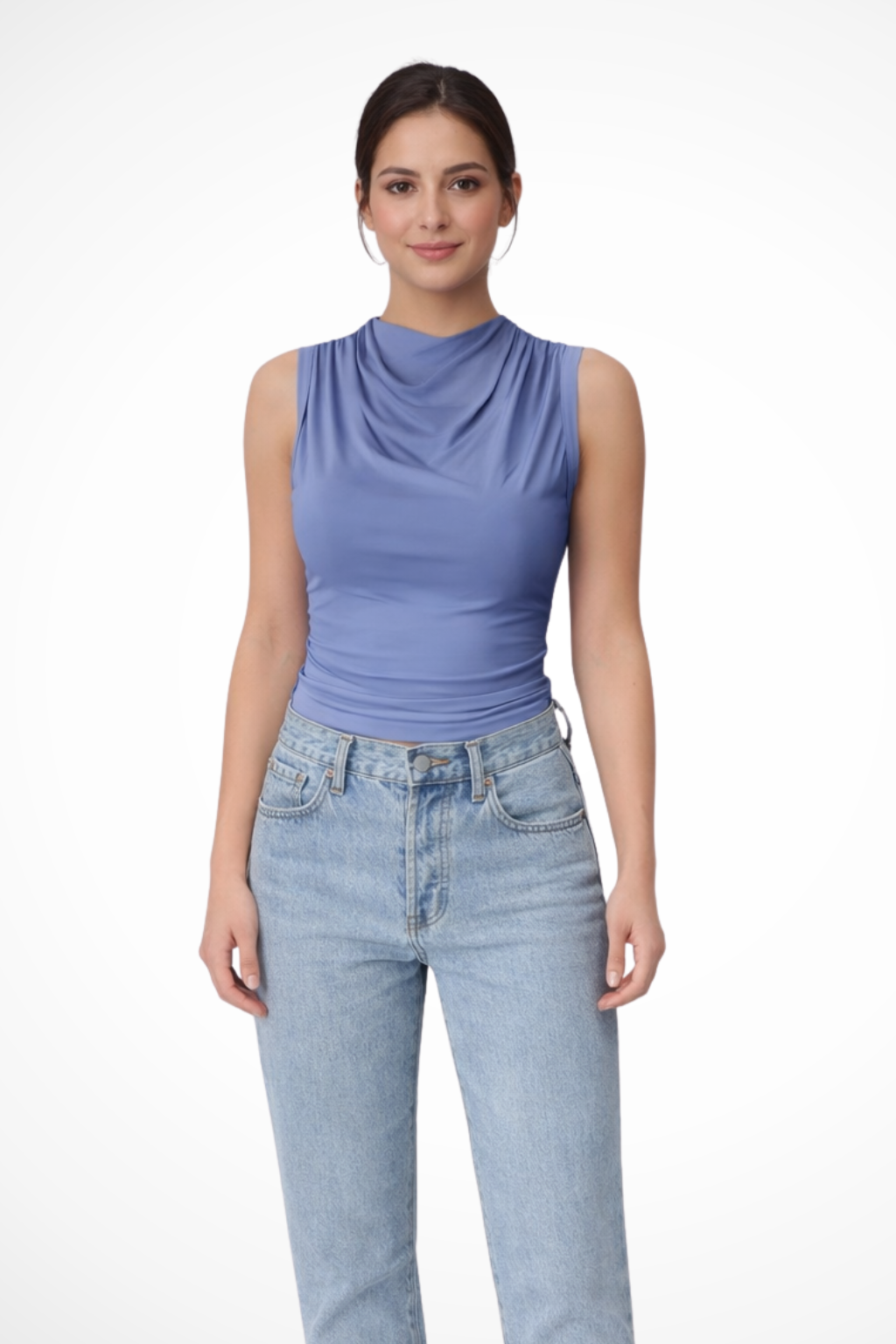 Mujer sin mangas Cuello drapeado y peplum