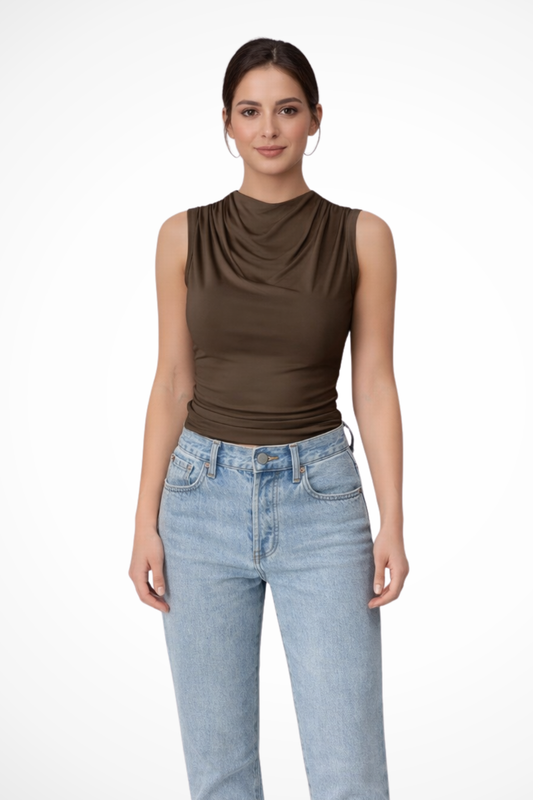 Mujer sin mangas Cuello drapeado Peplum - Mavetta